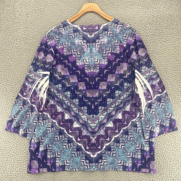 Chicos Top Womens 3 US Extra Large Purple 3/4 Sleeve Rhinestone V Neck Stretch - Picture 3 of 9